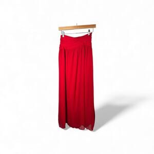 PrettyLittleThing Red Chiffon Maxi Skirt Side Zipper Size 2
